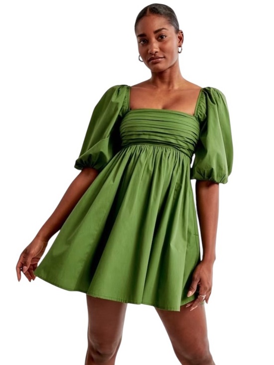 Dresses & Skirts - Abercrombie Emerson Puff Sleeve Green Dress Sz XL Cottage Babydoll Mini Pockets